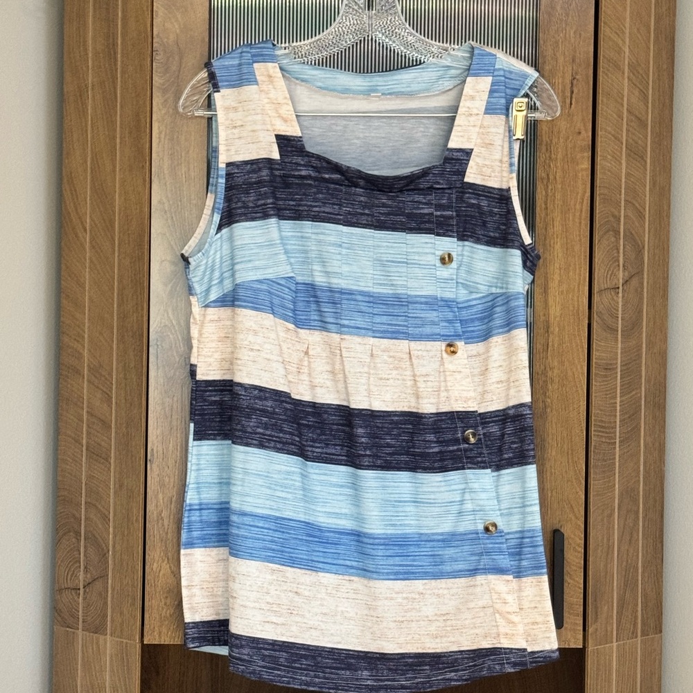 Striped Tank Top with Button Detail